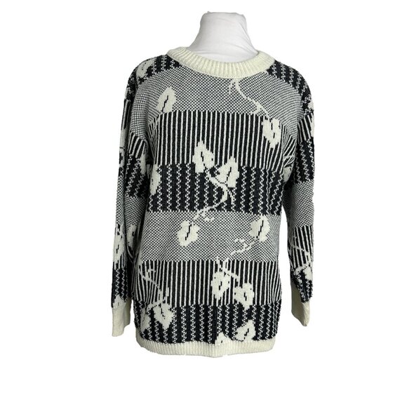 Vintage Worthington Sweater Womens Size Large Petite Black White Ivy Striped Y2K - Picture 1 of 10